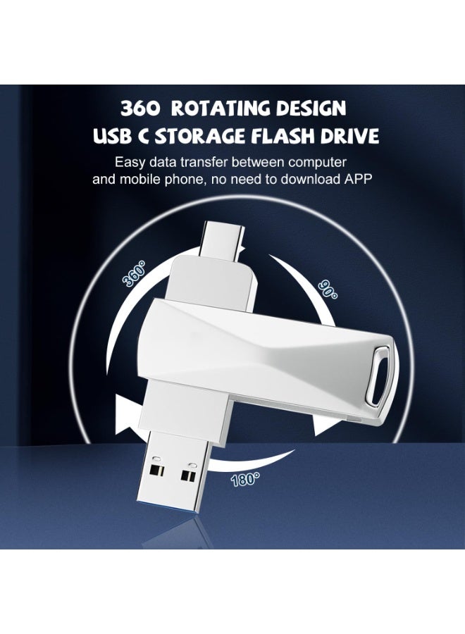 Naxifly USB Flash Drive, 2TB Fast Speed Flash Stick 3.0 Memory Stick Thumb Drive USB C Drive Metal Memory Stick with Type C for Smartphones/MacBook/PC/Tablets (Silver) - Image 3